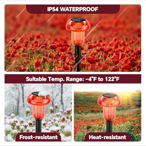 Easter Solar Pathway Lights Outdoor Decorative 4 Pack, Red LED Mushroom Solar Lights Outdoor Waterproof Solar Powered Decor for Yard Driveway Patio, Valentines Day Halloween Christmas Garden Decor - color: 4-Pack Red