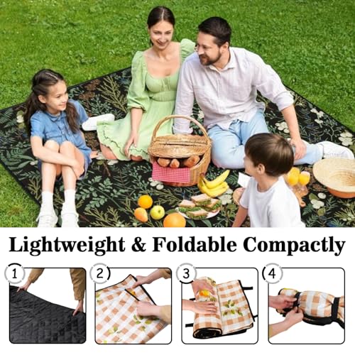 Picnic Blankets Waterproof Foldable Extra Large,80"x 80" Outdoor Beach Blanket Sandproof,3-Layer Lightweight Handy Mat Tote Picnic Camping Rugs for Outside Your Rv (Botanical Fern Leaves Floral Sage) - color: Picnic Blankets 8