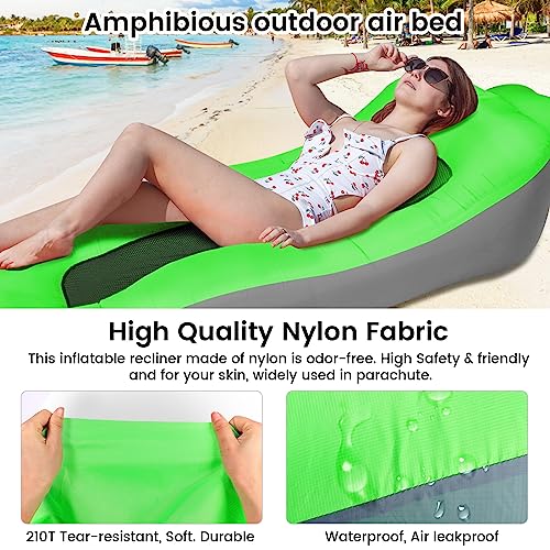 ele ELEOPTION Outdoor Inflatable Camping Couch Waterproof Portable Blow Up Air Sofa Chair Lounger for Backyard Beach Traveling Camping with Compression Sacks (Green Gray) - color: Green Gray