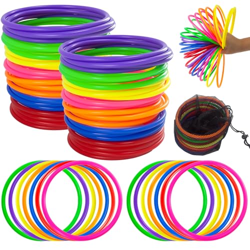28 PCS Ring Toss Rings,Multicolor Plastic Rings Rings for Ring Toss Game for Kids and Outdoor Toss Rings Carnival Rings for Speed,Agility Practice Games Garden Backyard,7 Colors - size: 7 Inch