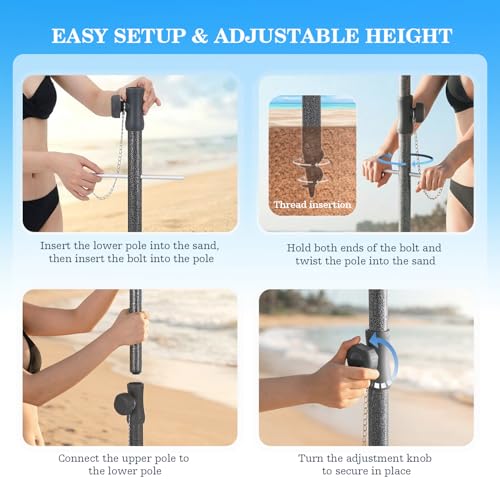 UIRWAY Beach Umbrella, Heavy Duty Windproof Beach Umbrellas with Sand Anchor & Tilt, Sun Protection Portable Beach Umbrella with Carrying Bag for Beach, Patio Garden Pool Outdoor - color: Sky Blue Fade, size: 7.5FT