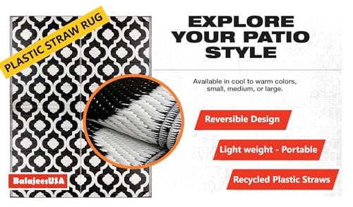 Outdoor Plastic Rugs - 6x9 Black, Reversible Recycled Plastic Straw Indoor Outdoor Patio Rugs Clearance Waterproof Large RV Camper Mats Outside 521 - color: Black, White, size: 6' x 9' (Rectangular)