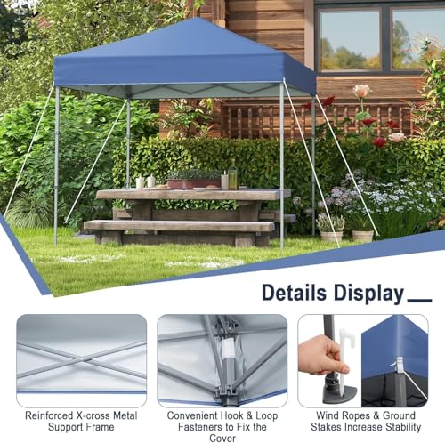 LDAILY 6.6 x 6.6 Ft Pop Up Canopy, Portable Canopy Tent Heavy Duty Instant Canopy w/Center Lock, 8 Stakes, 4 Ropes, Carry Bag, Sun Protection, Easy Up Outdoor Canopy for Party, Camping, Patio (Blue) - color: Blue