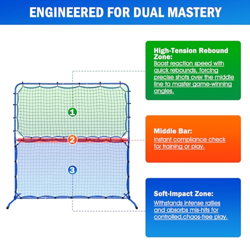 Pickleball Rebounder Net with Kitchen Lines System for Solo Training Equipment, 7.9FT or 6FT 2in1 Mini Pickleball Practice Net Portable Trainer for Driveway Backyard Garage, Easy Setup & Storage - size: 6FT Adjustable Pickleball Net