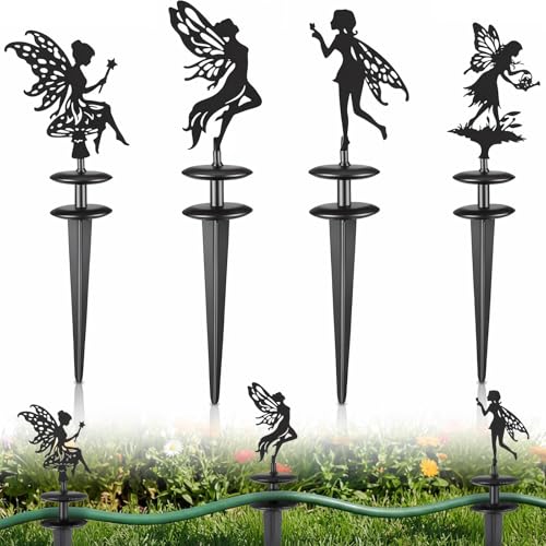Zonon 4 Packs Metal Garden Hose Guide Stakes 13.8 Inch Heavy Duty Cast Iron Hose Holder Spike with Decorative Flower Fairy Rust Resistant Guides for Garden Lawn Yard Farm Outside Plant Protection - style: Classic