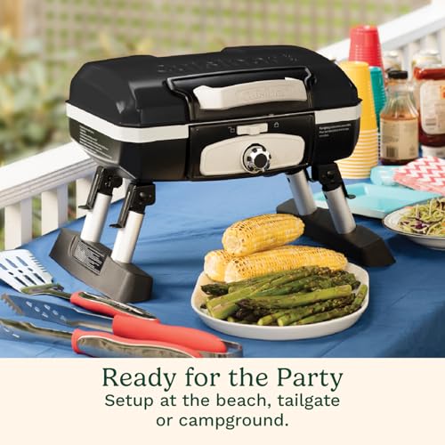 Cuisinart Petite Gourmet Portable Gas Grill, Compact & Lightweight Tabletop Small Grill for BBQs, Camping, Tailgates & Small Spaces, 5,500 BTU Burner Folding with Carry Handles, Black - color: Petit Gourmet Tabletop Gas Grill, Black