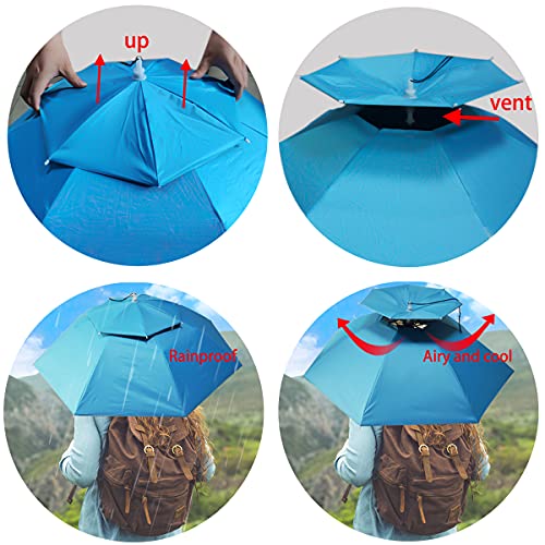 Umbrella Hat, 37 inch Fishing Umbrella Hat Hands Free Foldable UV Protection Umbrella Cap Adjustable Headwear for Fishing Golf Camping Beach Gardening Sunshade Outdoor - color: Sky Blue/Double Layer
