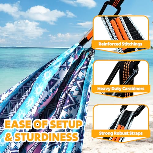 NATUREFUN Ultra-Light Travel Camping Hammock | 300kg Load Capacity,Breathable,Quick-Drying | 2 x Premium Carabiners,2 x Nylon Slings Included | Outdoor Indoor Garden - color: Ethnic, size: 275x140cm