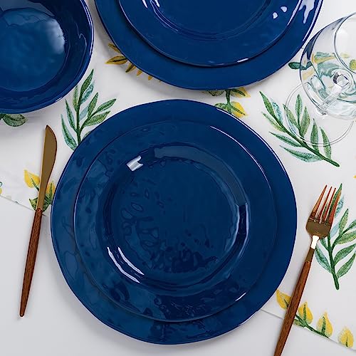 LEHAHA Blue 18-Piece Dinnerware Place Setting, Melamine Dishes for Indoor and Outdoor Dining, BPA Free, Reusable, Lightweight, Dishwasher Safe, Not Microwaveable - color: Cobalt Blue