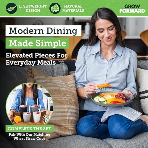 Grow Forward Premium Wheat Straw Plates - 10 Inch Reusable Hard Plastic Dinner Plates Set of 8 - Unbreakable Microwave Safe Plates for Dessert, Camping, RV, Outdoors, Patio, Kitchen Dishes - Moonlight - color: Moonlight, size: 10 inch