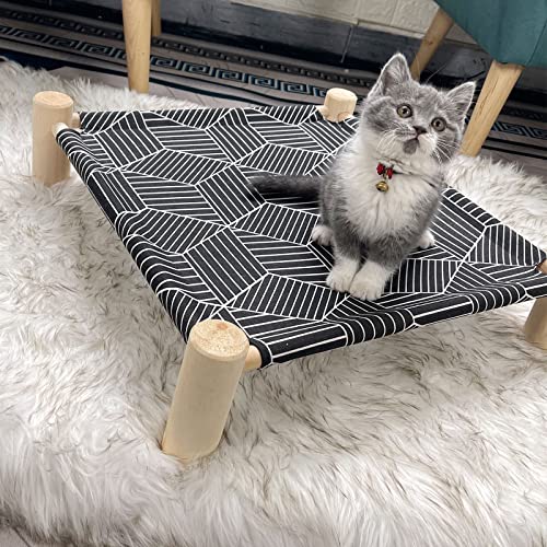 Pozico Cat/Dog Bed Hammock Cat Bed, Wooden Dog Elevated Indoor Outdoor Beds, Raised Cat Cots Furniture Pet Bed Puppy Bed Portable Breathable Mesh Cat Beds for Small Animals-Black Diamond - color: Black Diamond