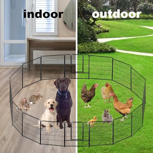 Confote Dog Playpen Pet Dog Fence 16 Panel 32 inch Foldable Exercise Pen Outdoor Metal Pet Fence Barrier Kennel for Medium Dogs Cats Rabbits, Puppy Playpen for RV,Camping,Yard - style: 16 Panels-32 inch