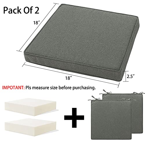Magpie Fabrics Indoor Outdoor Waterproof Square Chair Cushion, 18" x 18" x 2.5", 2 Pack, Water Resistant Seat Cushions, for Patio Garden Office, Dark Grey - color: Dark Grey
