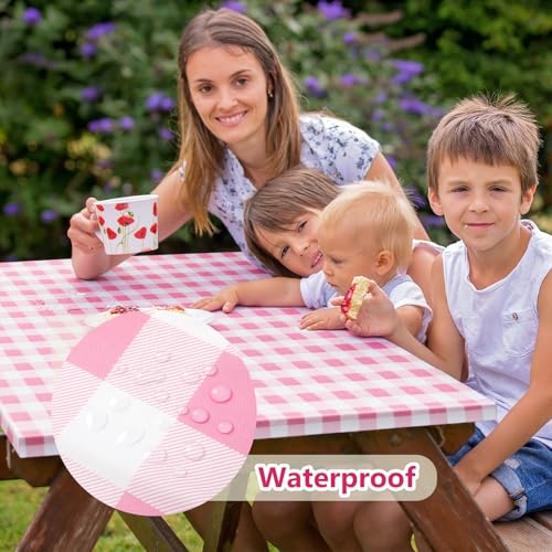 Picnic Table Cover with Bench Covers and Bag, Camping Table Camping Essentials Cover with Elastic Edges(Pink) - color: Pink