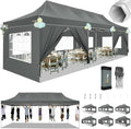 HOTEEL Tents for Parties 10x30 Pop Up Canopy Tent Heavy Duty with 8 Sidewalls, Commercial Party Tent Event Wedding Instant Canopy Waterproof with Carry Bag, UV 50+, Thicked Hexagonal Legs, Grey - color: Gray, size: 10x30FT (+8 Walls)
