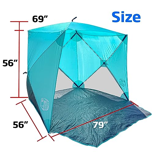 Beach Cube Pop Up Beach Tent Portable Shade Sun Shelter UPF50+ UV Protection for 4 Person Expandable Floor for Beach Fishing Hiking Camping – Aqua Color - color: Aqua Color