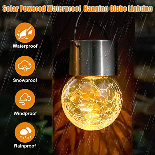 12Pack Hanging Outdoor Solar Lights - Decorative Cracked Glass LED Ball Lights Waterproof Tree Solar Powered Globe Lights with Handle for Garden Yard Patio Fence Christmas Decoration, Warm White - color: Warm White