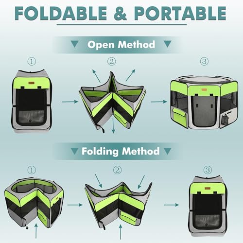 Dog Playpen, Portable Pet Play Pen for Cat, Puppies, Rabbits, Chickens, Foldable Large-Capacity Pet Tent for Indoor/Outdoor Travel Camping Green - color: Green, size: Small