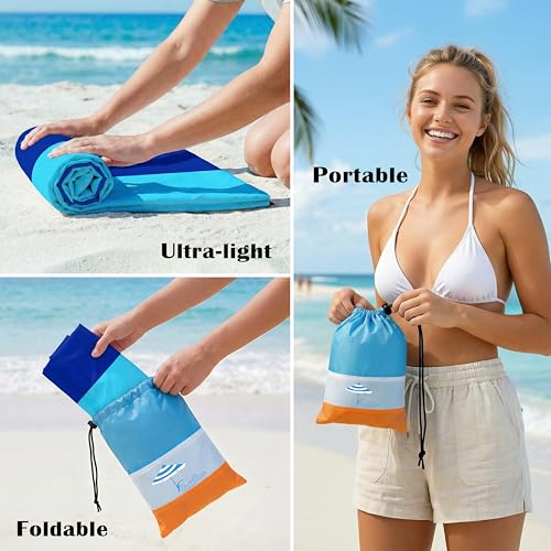 Famstar Beach Blanket Oversized Extra Large 78" X 81",Waterproof Sandproof Beach Blanket 1-7 Adults Lightweight Durable for Travel Camping Hiking Picnic - color: Dark Blue, size: 78" X 81"