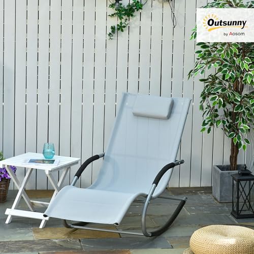 Outsunny Zero Gravity Rocking Chair Outdoor Chaise Lounge Chair Recliner Rocker with Detachable Pillow and Weather-Fighting Fabric for Patio, Deck, Pool, Gray - color: Grey