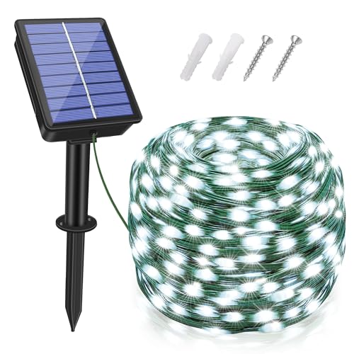 BrightChristmas Solar String Lights 120LED 40FT, IP67 Waterproof Solar Lights for Outside with 8 Lighting Modes, Upgraded Solar Panel Fairy Lights for Garden Party Wedding Decorations (Cool White) - color: Cool White, size: 1 Pack-120LED