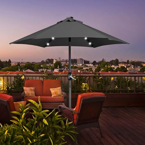 Yaheetech 7.5 ft Solar Patio Umbrella LED Lighted Umbrella with Tilt and Crank Lift System, Table Market Sunshade for Garden, Deck, Backyard, Pool and Beach, Grey - color: Gray, size: 7.5ft