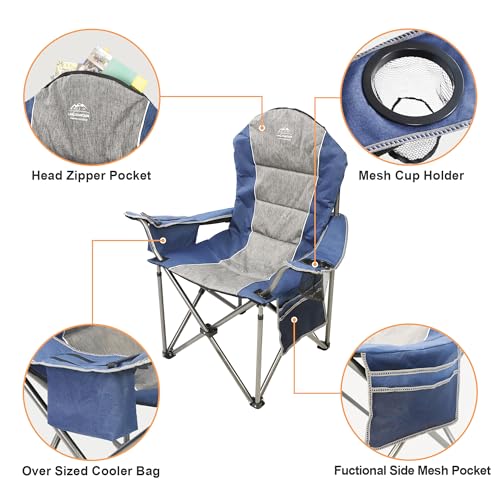 Camping Chairs for Adults,High Back Folding Camp Chair with Cup Holder and Cooler Bag,Heavy Duty Outdoor Lawn Chairs,Perfect for Camping,Hiking,Picnics,and Beach Trips,Blue - color: Blue