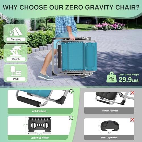 Suteck Oversized Zero Gravity Chair, 29In XL Outdoor Recliner Chair w/Removable Cushion&Headrest, Camping Lounge Chair w/Upgraded Lock&Footrest, Reclining Patio Chairs for Indoor Outdoor,500LBS - color: Indigo Blue, size: XL 29 Inch