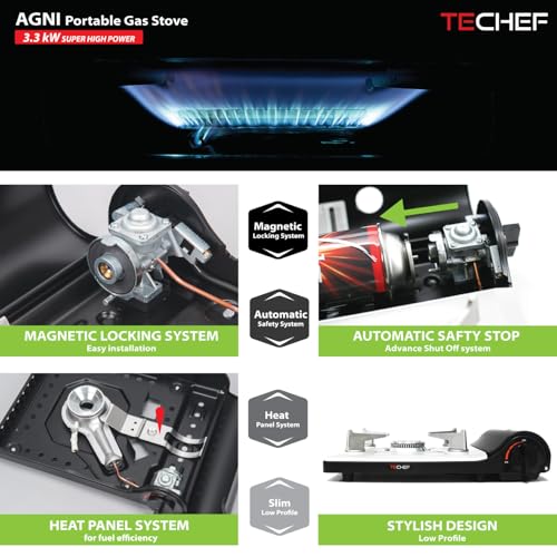 TECHEF - AGNI Portable Butane Gas Stove Burner, Made in Korea (Stove + 4 Butane) - size: Slim Design Stove + 4 Butane
