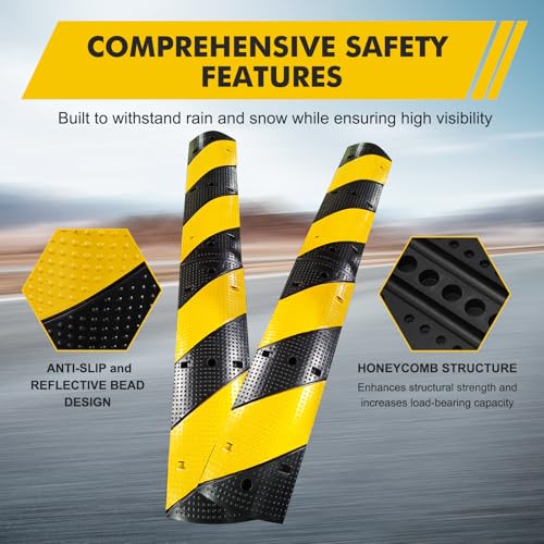 3.3FT Rubber Speed Bump, 2 Pack 2 Channel Heavy Duty Recycled Rubber Temporary Speed Bumps,22000 LBS Load Capacity, Industrial-Grade Traffic Calming Hump for Parking Lots, Garages & Roads