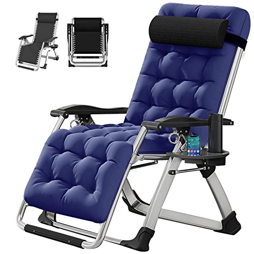 DoCred Zero Gravity Chair, Lawn Recliner, Reclining Patio Lounger Chair, Folding Portable Chaise with Detachable Soft Cushion, Cup Holder, Headrest - color: Blue, style: Zero Gravity Chair