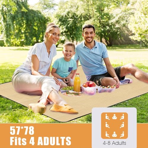 Picnic Outdoor Blankets Waterproof Extra Large - Beach Mat Sand Free Foldable with Carry Strap | Portable Camping Blanket | Park Blanket for Grass Park, Hiking, Travel, Concerts, Indoor (Yellow) - color: Yellow