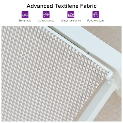 PURPLE LEAF Outdoor Chaise Lounge Chairs Set of 2 White Aluminum Lounge Chair Five-Position Adjustable Chaise with Wheels and Table for Pool Deck Patio, Linen - color: Linen, style: Standard Straight-leg
