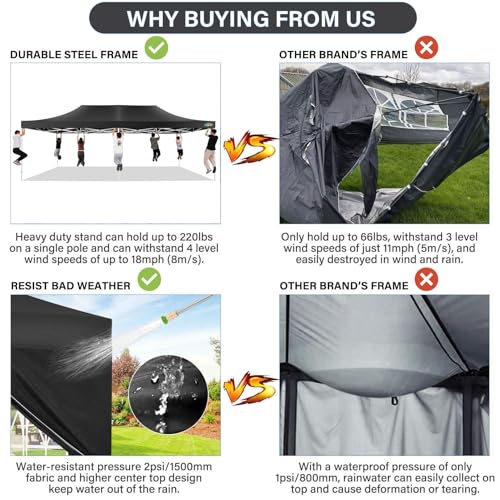 COBIZI 13x26 Pop up Canopy Tent 13x26 Canopy with 6 Sidewalls Waterproof Heavy Duty Commercial Canopy Tent for Parties Outdoor Garden Gazebo, Carry Bag with Wheel(13x26ft, Black) - color: Black, size: 13X26FT 6 Sidewalls