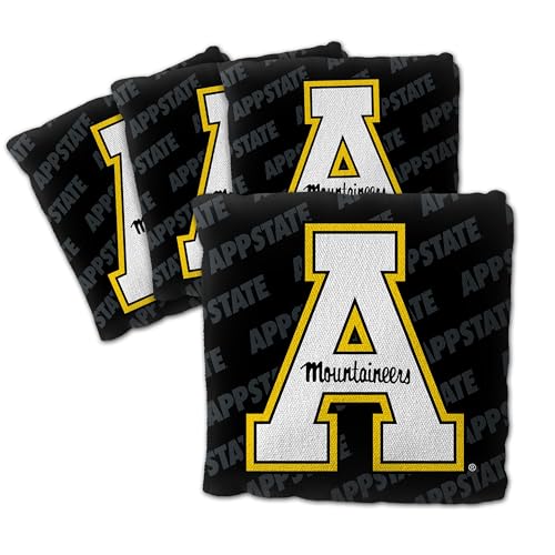 YouTheFan Officially-Licensed NCAA Set of 4 Cornhole Bags - All Weather Regulation 6” x 6” Size - 16oz Weight - Designed in USA - color: Appalachian State Mountaineers - Black