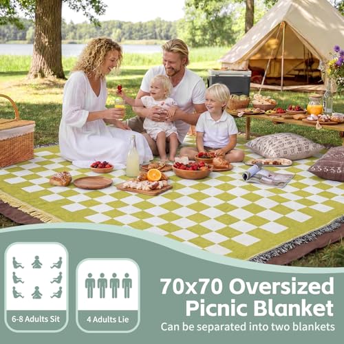 2 in 1 Extra Large Camping Blanket Outdoor Picnic Yoga Mat Lightweight Car Essential Roadtrip Gadget Rv Accessories Glamping Tent Gear Must Haves Hiking Stuff Backpacking Necessities Women Beach Gift - color: Deep Yellow