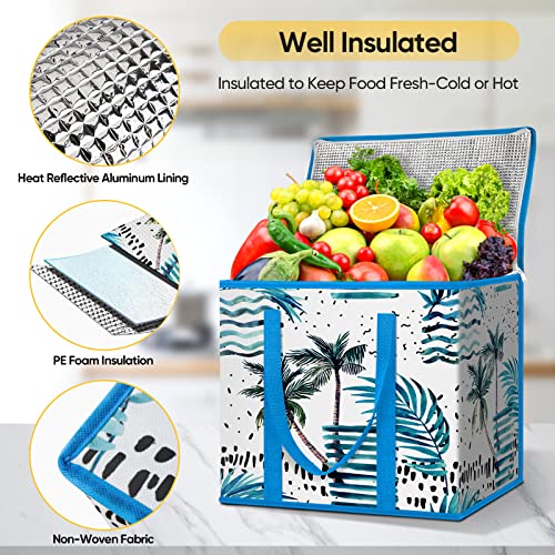 BALEINE 2Pk Insulated Reusable Grocery Bags, Collapsible Cooler Bag for Groceries, Heavy Duty Large Insulated Bag (16''x9''x13'', Island Breeze) - color: Island Breeze