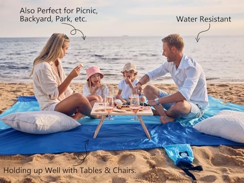 WEKAPO Beach Blanket Sandproof Waterproof, Extra Large Beach Mat, Oversized & Compact Sand Free, Quick Drying Beach Essentials for Vacation, Cruise, Picnic & Camping with Stakes - color: Blue, size: 9x7 FT (1～5 person)