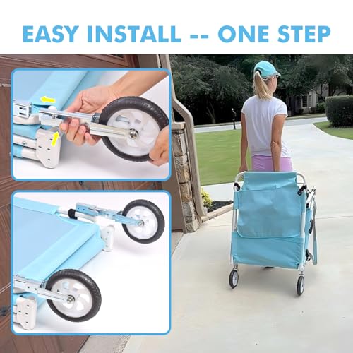 Wheel-To-Go Tanning Chair with Wheels Sun Canopy Umbrella Face Hole Thicker Washable Adjustable, Heavy Duty Folding Lay Flat Sun Lounge Chair Beach Outside Sunbathing Reading, UPF 50+ (Patent Design) - color: Light Blue, style: Standard Size + Sun Canopy