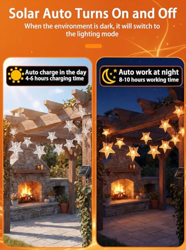 Solar Twinkle Star String Lights Outdoor Indoor Waterproof 39FT 100 LED Solar Powered Fairy Lights with 8 Lighting Modes Thanksgiving Decor for Camping Tree Party Yard Wedding Garden Orange - color: Orange