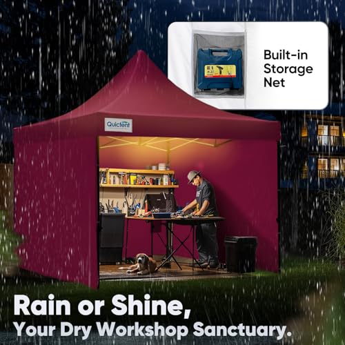 Quictent 10x10 Heavy Duty Pop up Canopy Tent with 3 Removable Sidewalls, Commercial Grade Instant Shelter with Wheeled Bag for Outdoor, Parties, Markets, 600D PU Coated UPF 50+ Sun Shield - color: Fuchsia, size: 10x10