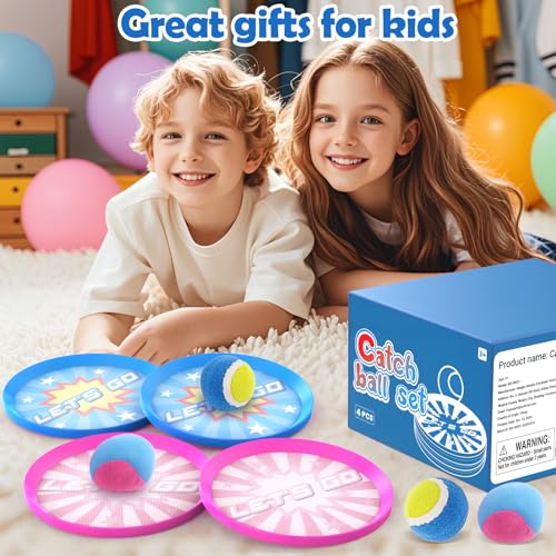 4Pcs Catch Ball Game for Kids, Outdoor Toys for Age 3-7, Beach Toy for Ages 8-13, Ball Sports Toys for Kids and Adults Family School Outdoor Games for 3-5 6-9 10+ Year Old Boys Girls