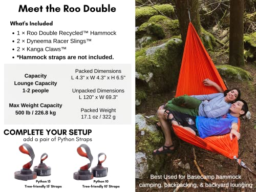 KAMMOK: Roo Double Hammock | Made from Strong & 100% Recycled Water Resistant Ripstop Fabric | Comfortable, Packable, Lightweight (Lifetime Adventure Grade Warranty), Pine Green - color: Pine Green, size: Roo Double
