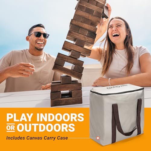 GoSports Giant Wooden Outdoor Stacking Game – Stacks Up to 3 ft – Large Toppling Tower with Case for Yard Games, Family Game Night, Camping, and Parties - color: Brown Wood Stain