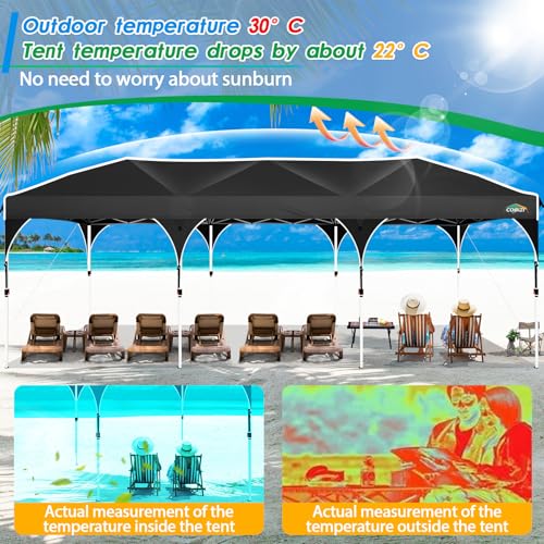 COBIZI 10x30 Pop Up Canopy Tent for Parties with 5 Sidewalls| Push Center Lock & Air Vent| Waterproof & UPF50+ |Gazebo Outdoor Tent for Party,Wedding,BBQ with 4 Sandbags, 8 Stakes & 16 Ropes,Black - color: Black, size: 10x30ft With 5 Sidewalls