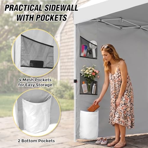 EAGLE PEAK Commercial Canopy 10x10 with Sidewall Storage, Easy OnePerson Setup Pop Up Canopy Tent with Roller Bag, Stakes, Ropes, and Weight Bags, White - color: White