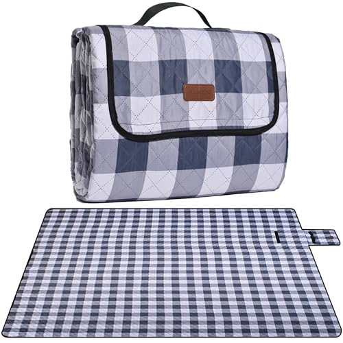 Extra Large Picnic Blanket 80''x 60'' Picnic Mat Waterproof Sand Proof Foldable for Beach, 5-Layer Outdoor Blanket for 6 to 8 Adults,Camping Lawn Hiking Travel Park Music Festival Wedding Mats(Gray) - color: Grey, size: 5' x 6'8" (Square)