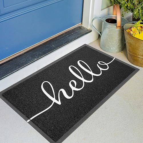 KILOCOCO Outdoor Mat Front Door Mat Welcome Mats Low Pile Doormat Entrance Non-Slip High Traffic Area Easy Clean Rubber Backed Entry Mats Hello Doormats for Garage Yard Patio Kitchen Indoor,18"x30" - color: Hello, size: 1'6" x 2'6" (Rectangular)