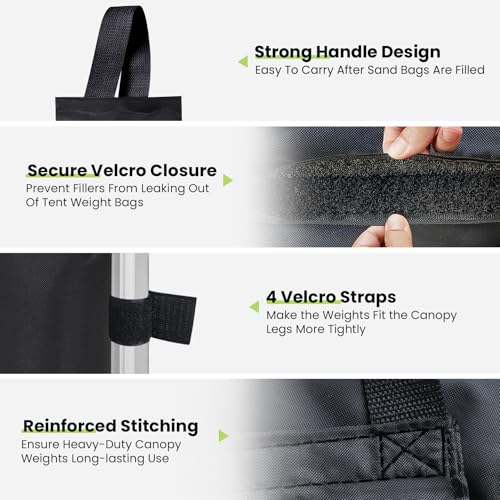 Eurmax USA 125LBS 4-Pack Universal Canopy Weights, Secure Wind Protection to Prevent Tipping, Easy Wrap-Around Installation Heavy Duty Sandbags (Without Sand), Fits All Instant Shelter Legs,Black - color: Black, size: Single Pocket