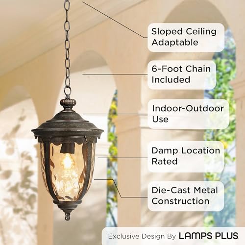 John Timberland Bellagio European Outdoor Ceiling Light Hanging Bronze Brown 18" Champagne Hammered Glass Damp Rated for Exterior House Porch Patio Outside Deck Garage Front Door Garden Home
